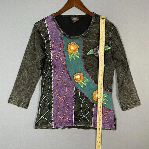 Rising International Top Size Medium M Boho Embroidered 3D Art To Wear Patchwork - Picture 11 of 16